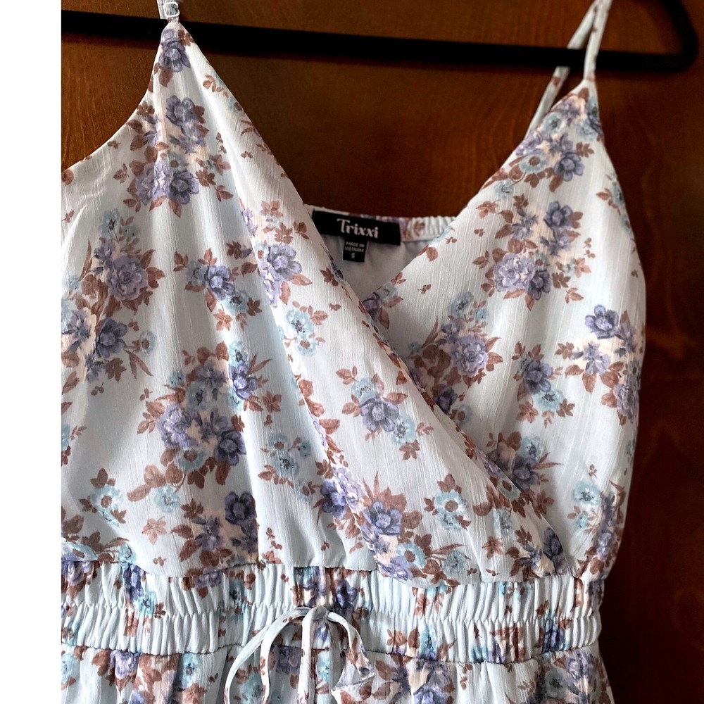 Trixxi Floral Print Romper - Surplice Neck, Drawstring Waist - Size S - Picture 3 of 13